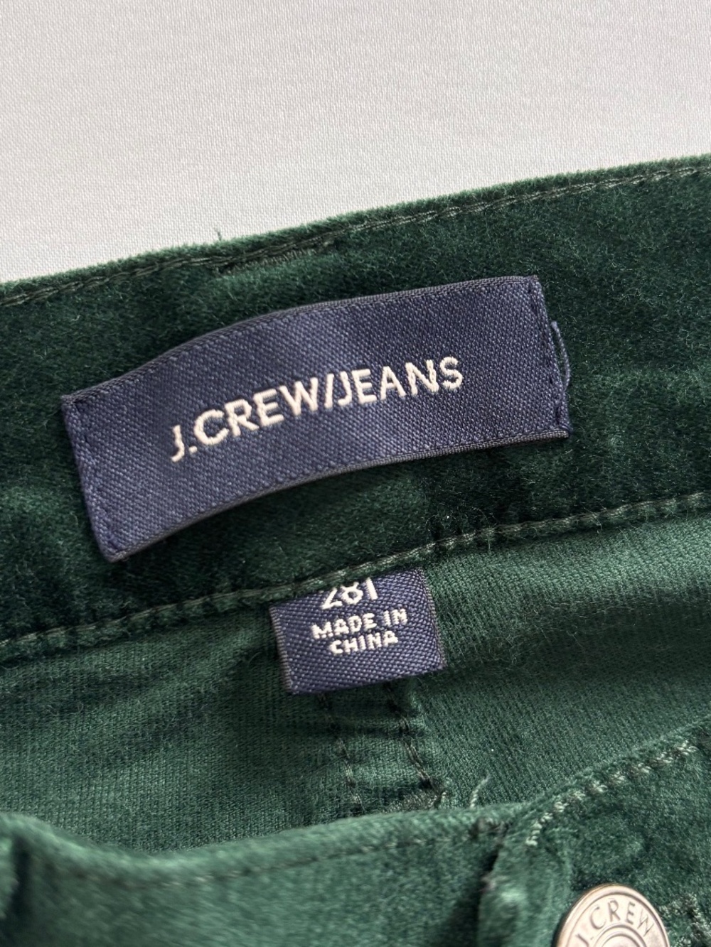 J.Crew High-Rise Toothpick Velvet Pants | Size 28 Long | Forest Green | Skinny